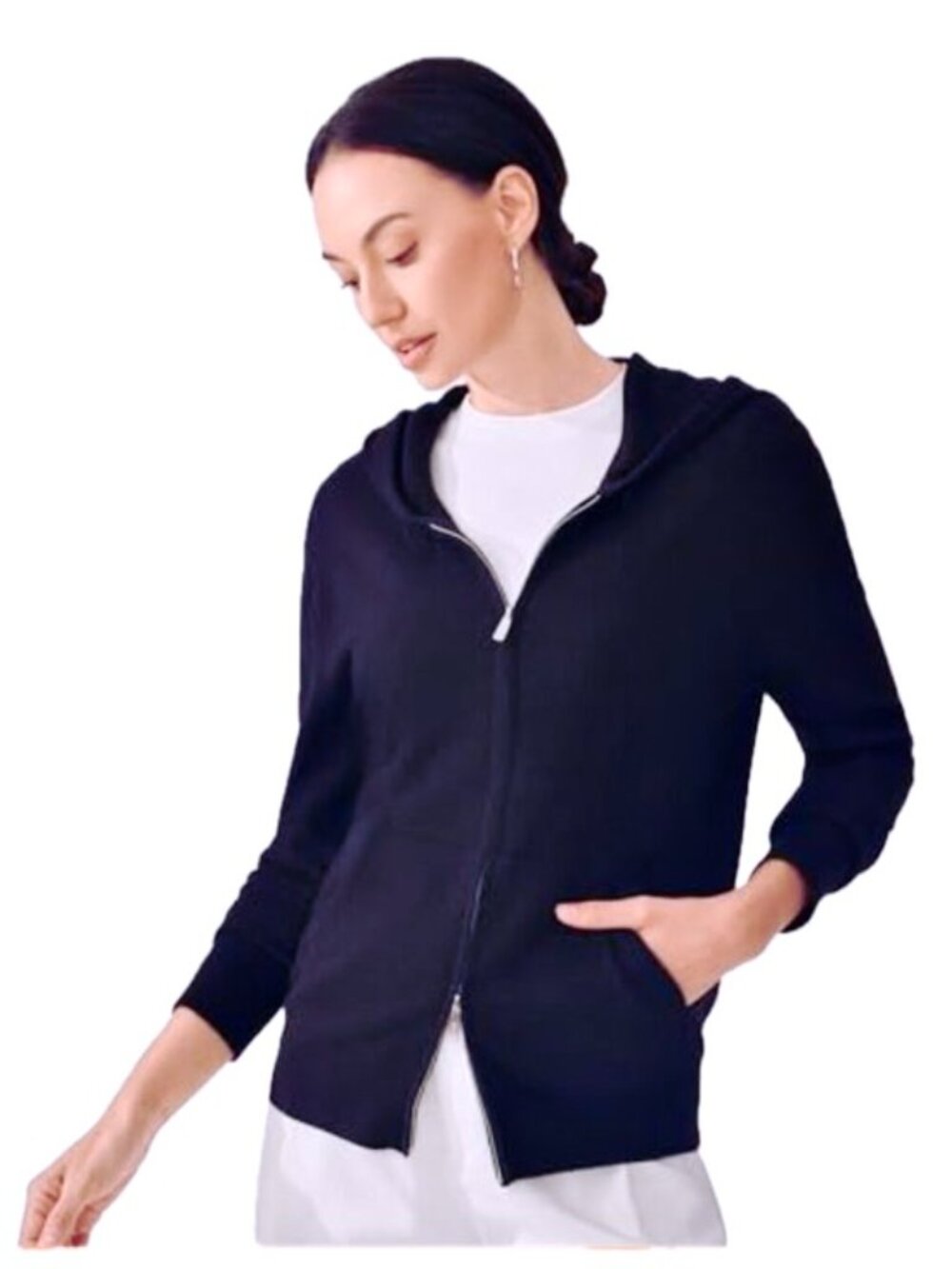 Joie Cashmere Hooded Cardigan Zip Front Navy Blue  Sweater Women's S  NEW